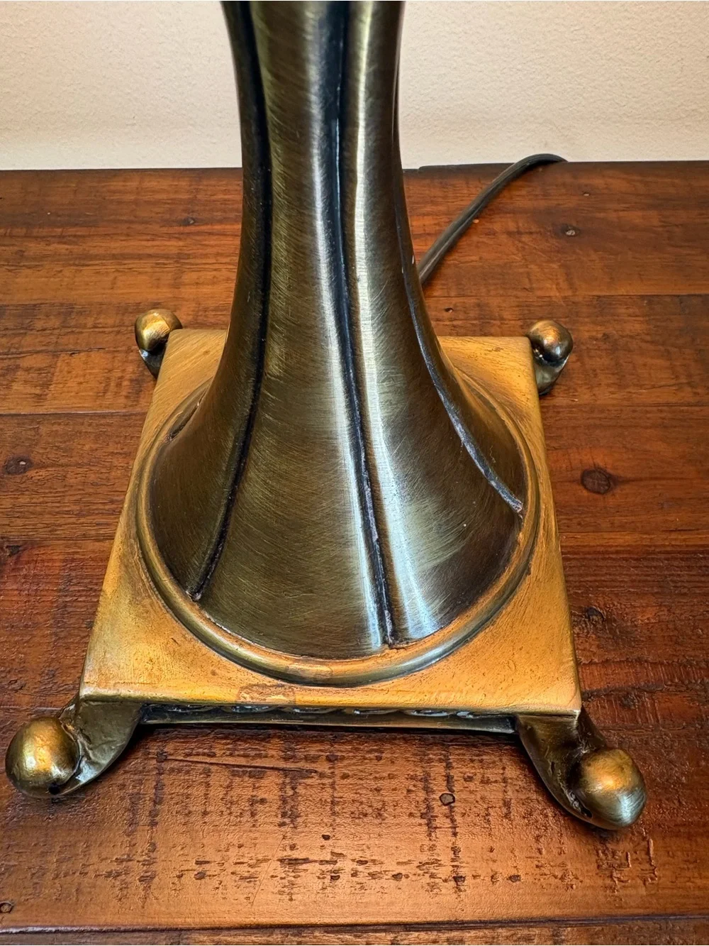 Vintage Lamp Featuring Brass Finish And Unique Geometric-Patterned Lamp Shade - Picture 9 of 16